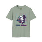 Ping 999ms T-Shirt in sage color featuring a playful gaming graphic and unisex fit, made of 100% ring-spun cotton.