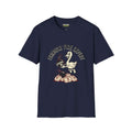 Friendly Fire T-Shirt in navy featuring a playful design with a duck and bomb from the Critical Honk Collection.
