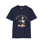 Friendly Fire T-Shirt in navy featuring a playful design with a duck and bomb from the Critical Honk Collection.