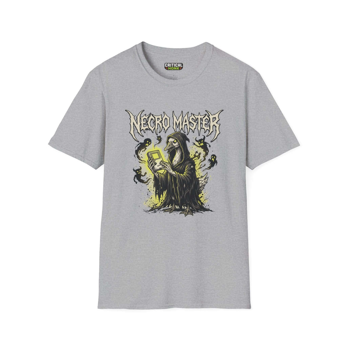 Necro master T-Shirt in Sport Grey featuring a unique chaos-inspired design by Critical Honk.