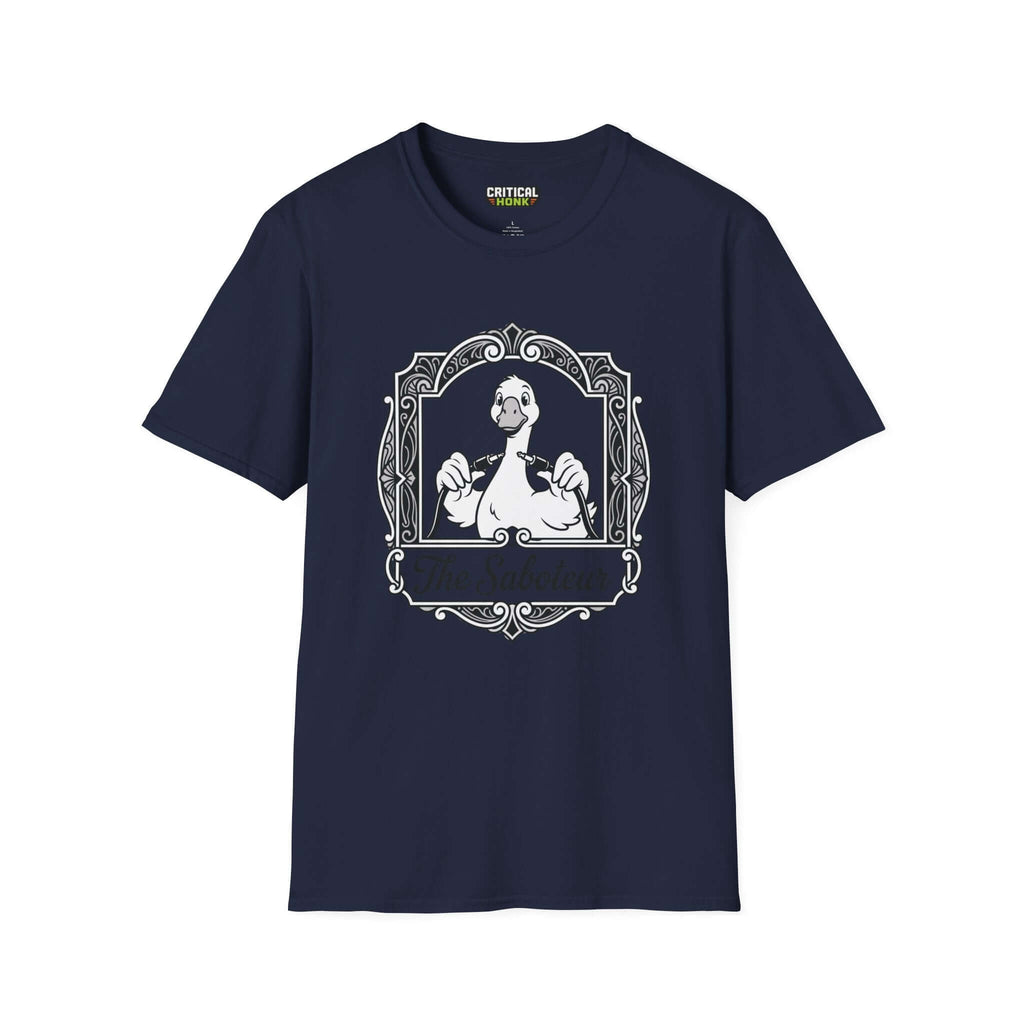 The saboteur T-Shirt in navy featuring a duck illustration from the Critical Honk Collection.