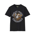 Sweat mode engaged T-Shirt in black featuring a graphic of a duck at a gaming setup, softstyle unisex fit.