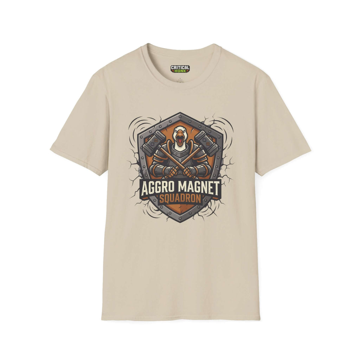 Magnet squadron T-Shirt in sand color, featuring a gaming-inspired design, made of 100% ring-spun cotton.