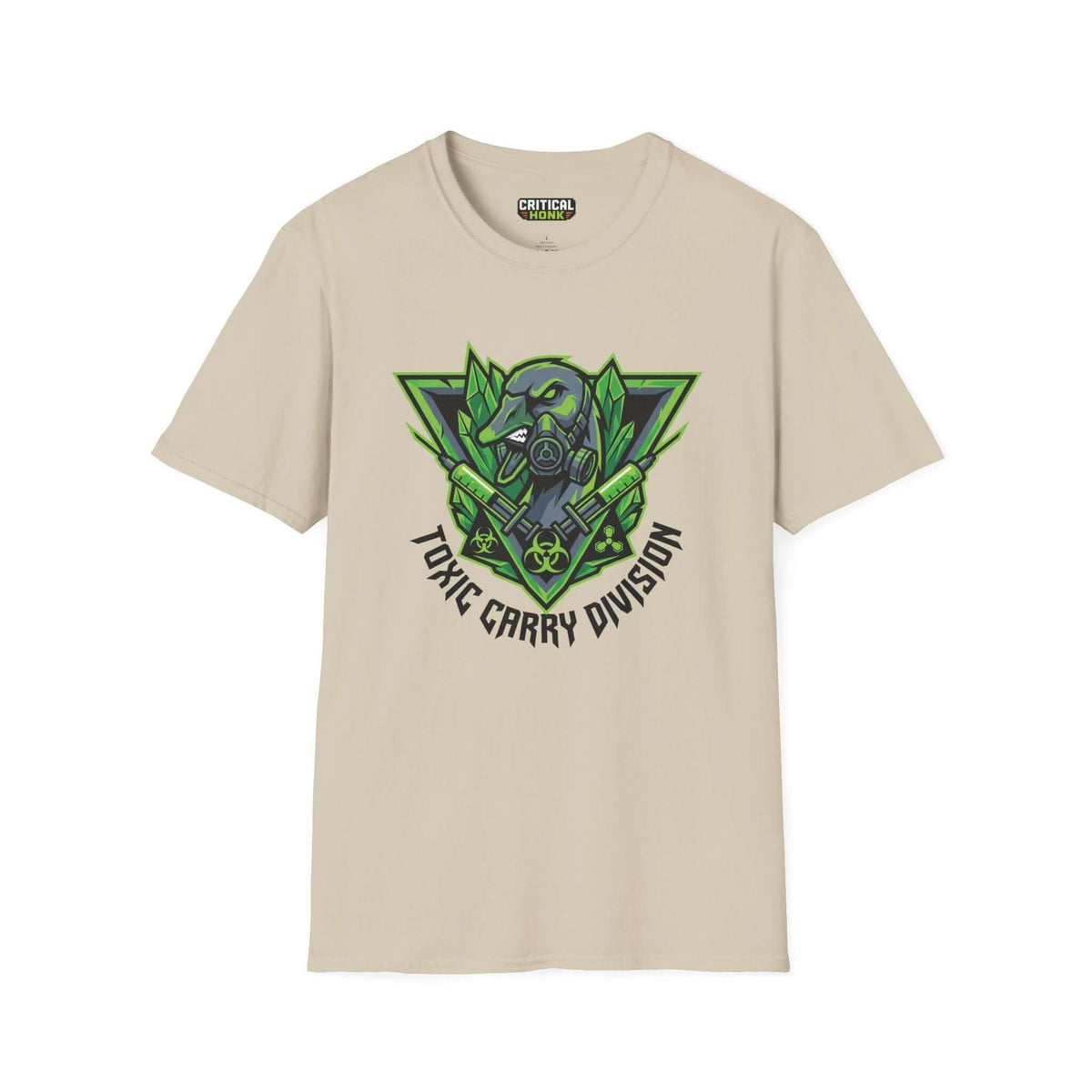 Toxic carry T-Shirt in sand color with Toxic Carry Division graphic, unisex fit by Critical Honk.