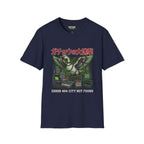 Error 404 T-Shirt in navy featuring a graphic design of a goose with vintage tech elements.