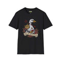 One-hp remaining T-Shirt in black featuring a duck graphic with roses, from the Critical Honk Collection.