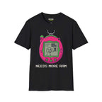 Need more ram T-Shirt in black featuring a colorful retro gaming design and humorous text for tech enthusiasts.