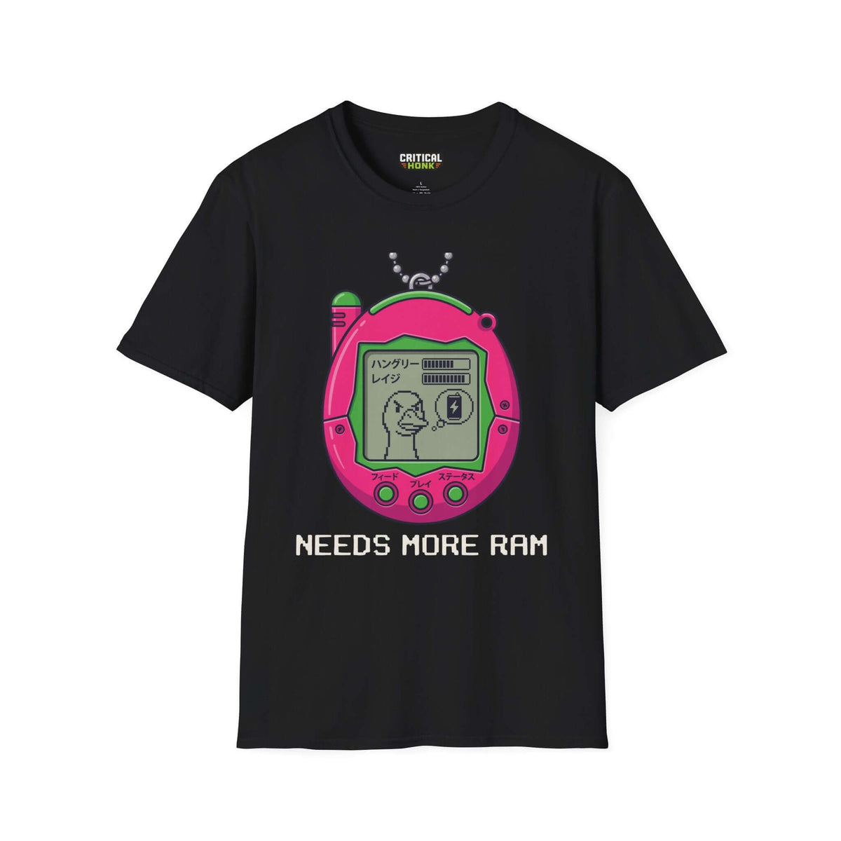 Need more ram T-Shirt in black featuring a colorful retro gaming design and humorous text for tech enthusiasts.
